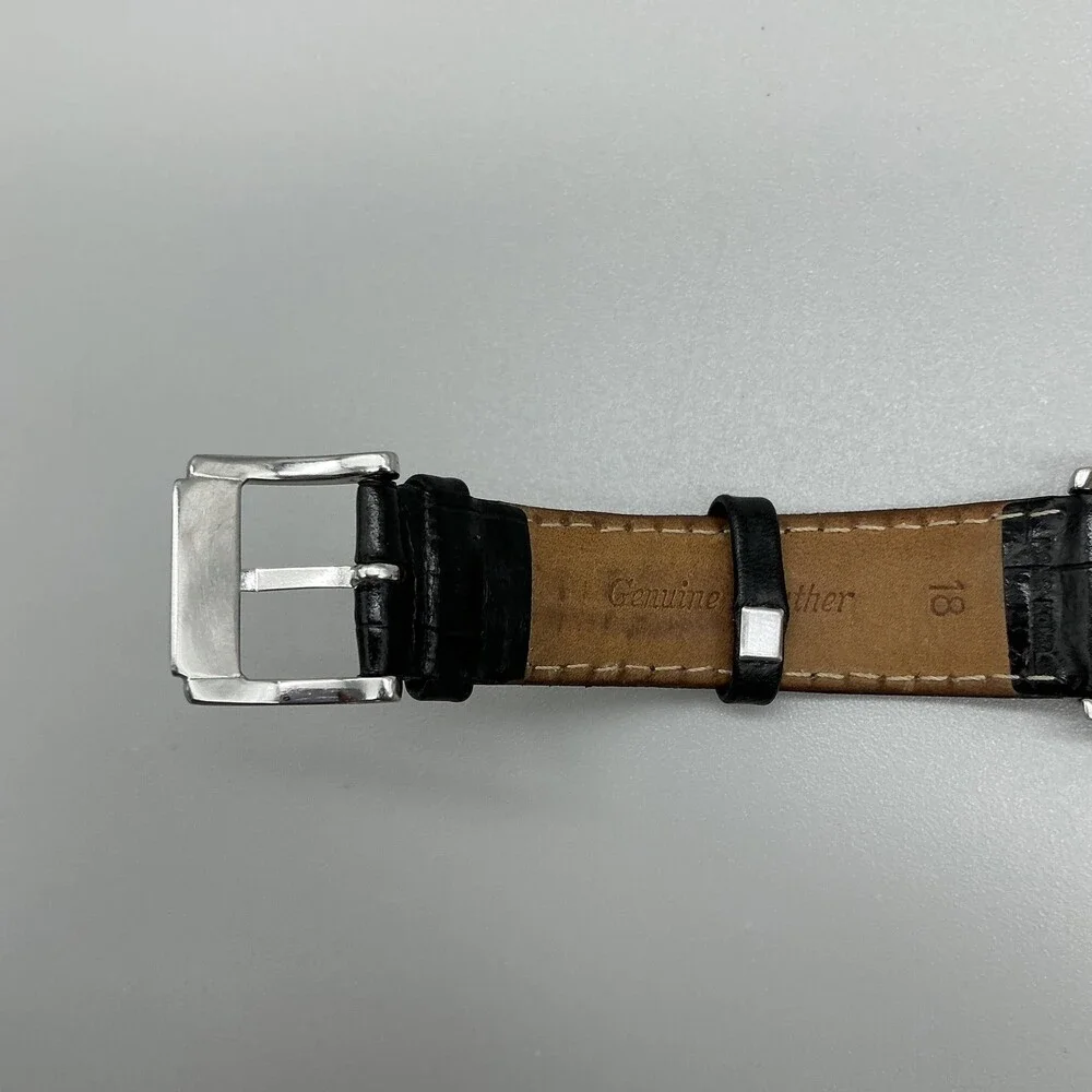 ESQ Movado Swiss E5203 Mens Watch 35mm Black Dial Leather Date New Battery